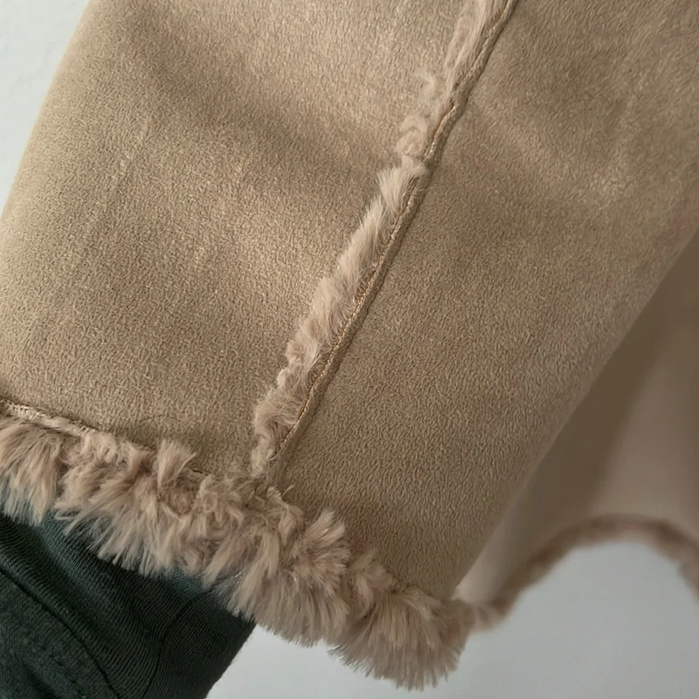 CHI by CARLOS FALCHI Vintage Reversible Luxury Tan Faux-Fur Suede Coat Jacket